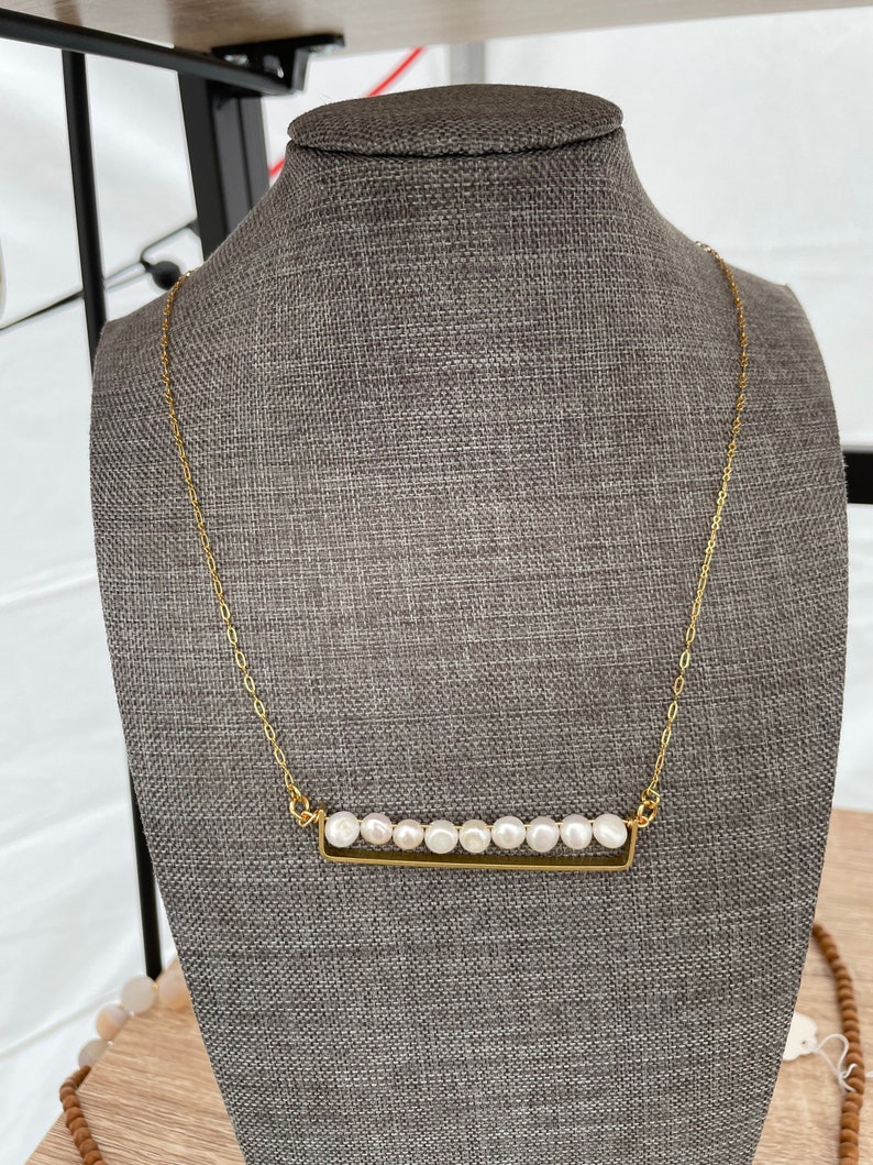 The Jackie: minimal modern pearl strand. 18in gold necklace image 6