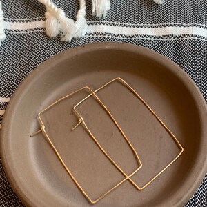 Rectangle hoop earrings/hammered gold wire/thin square hoop image 3