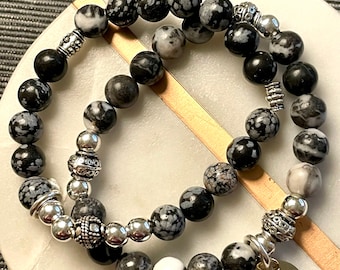 Black jasper bracelet with silver accents