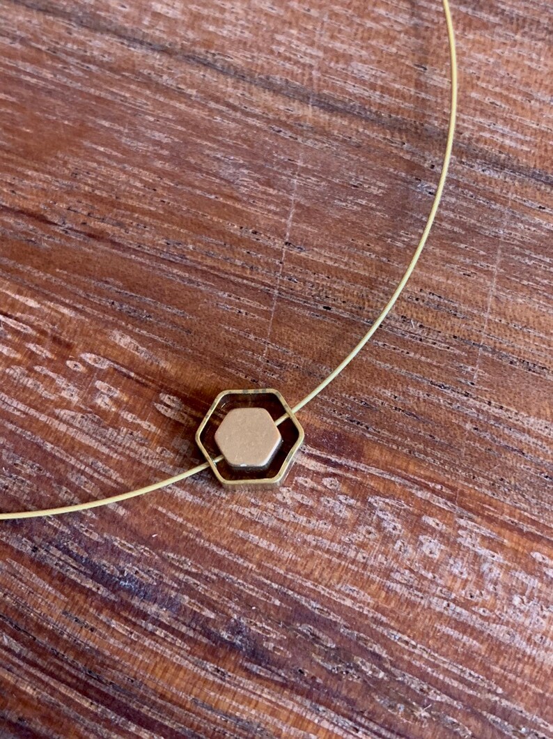 Delicate choker necklace/raw brass/hexagon or triangle image 7