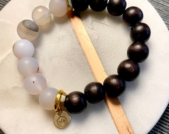 Marine chalcedony stone bracelet with gold accents