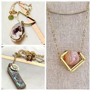 Dainty pendant necklaces, each featuring a semiprecious stone. 18inz Limited quantity choose option in checkout image 1