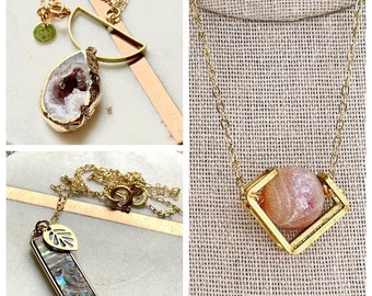 Dainty pendant necklaces, each featuring a semiprecious stone. 18inz Limited quantity’ choose option in checkout