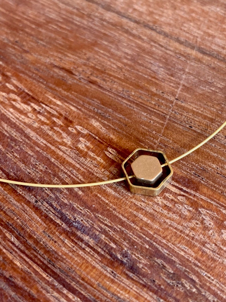Delicate choker necklace/raw brass/hexagon or triangle image 5