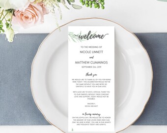 Wedding Program, Botanical, Modern, Calligraphy, Greenery Wedding, Bohemian, Printable Ceremony, Order of Service, We Design, Print at Home