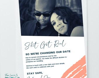 Change the Date Card, Wedding Postponed, Wedding Date Announcements, We Still Do, New Plan, Modern, Stylish, Calligraphy, Botanical