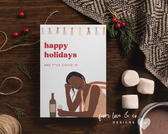 African American Greeting Card, Black Woman Christmas, Abstract Printable Card, Christmas Template, Happy Holidays, Black Woman Owned, Wine