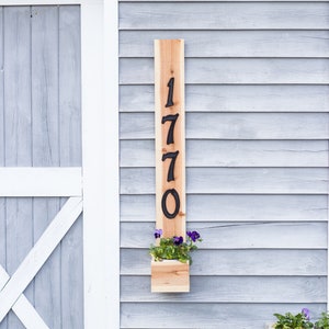 Vertical House Number Cedar Planter Box