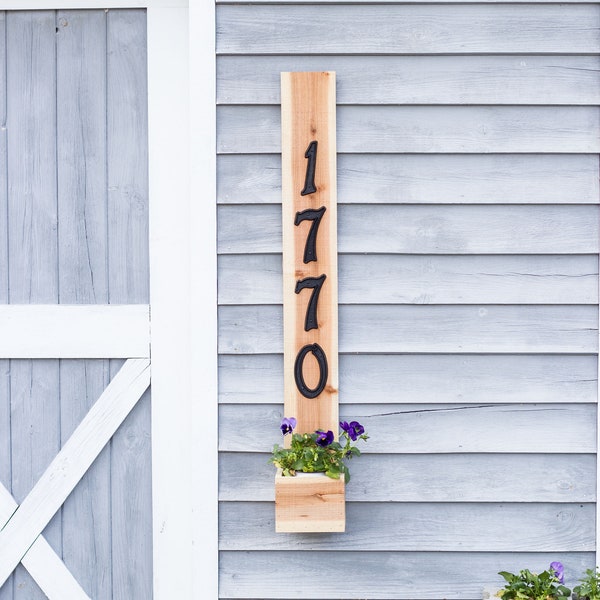 Vertical House Number Cedar Planter Box