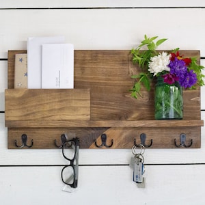 Solid Front Mail Holder with Shelf and Key Hooks.