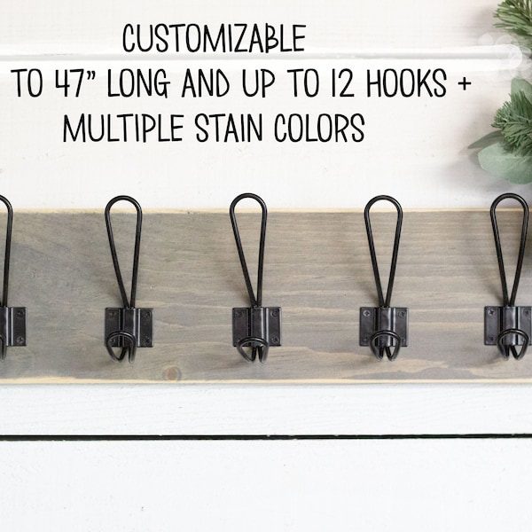 Customizable Rustic Entryway Coat Rack, Wall Mounted Rack, Farmhouse Coat Hooks, Wood Hat Rack