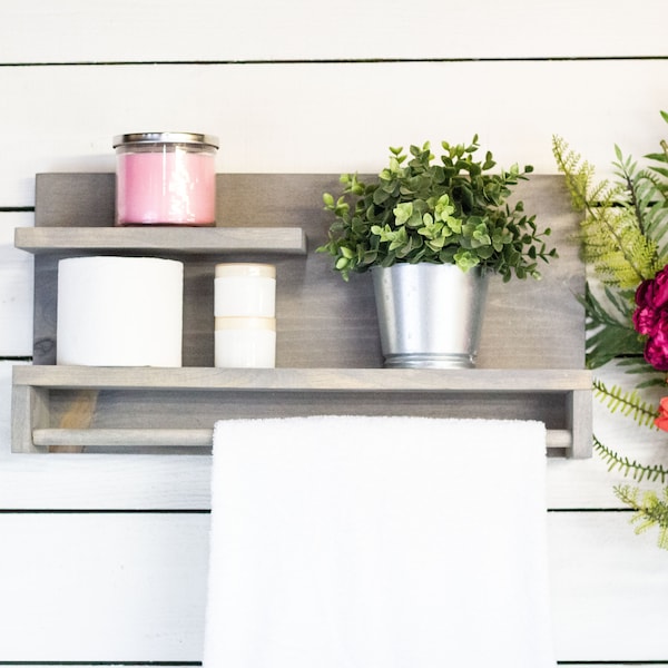 Bathroom Wall Shelf With Towel Bar Etsy