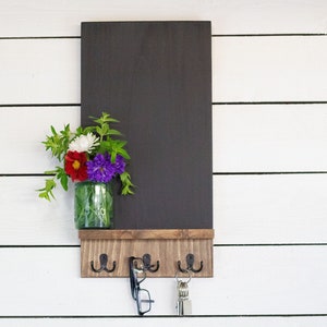 Hanging Chalkboard Shelf with Key Hook, Entryway Organizer