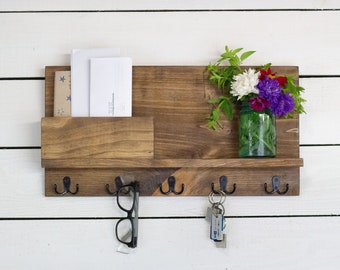 Solid Front Mail Holder with Shelf and Key Hooks.