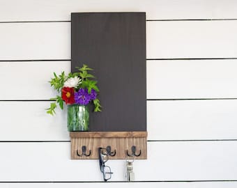 Hanging Chalkboard Shelf with Key Hook, Entryway Organizer