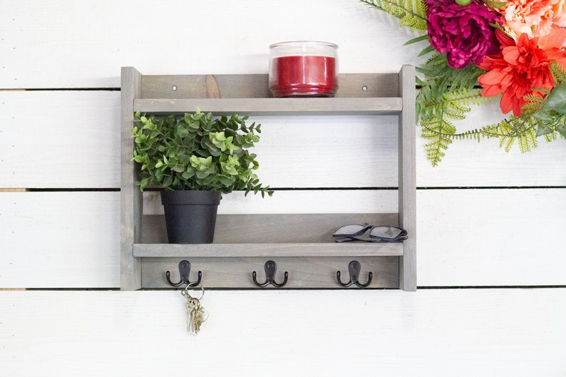Wooden Key Hooks with Shelf Wall Mounted Entryway Shelf and Etsy