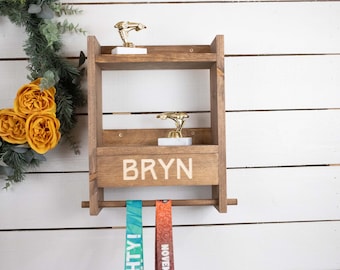 Trophy Display, Custom Medal Holder with Display Shelves, Personalized Name Shelf