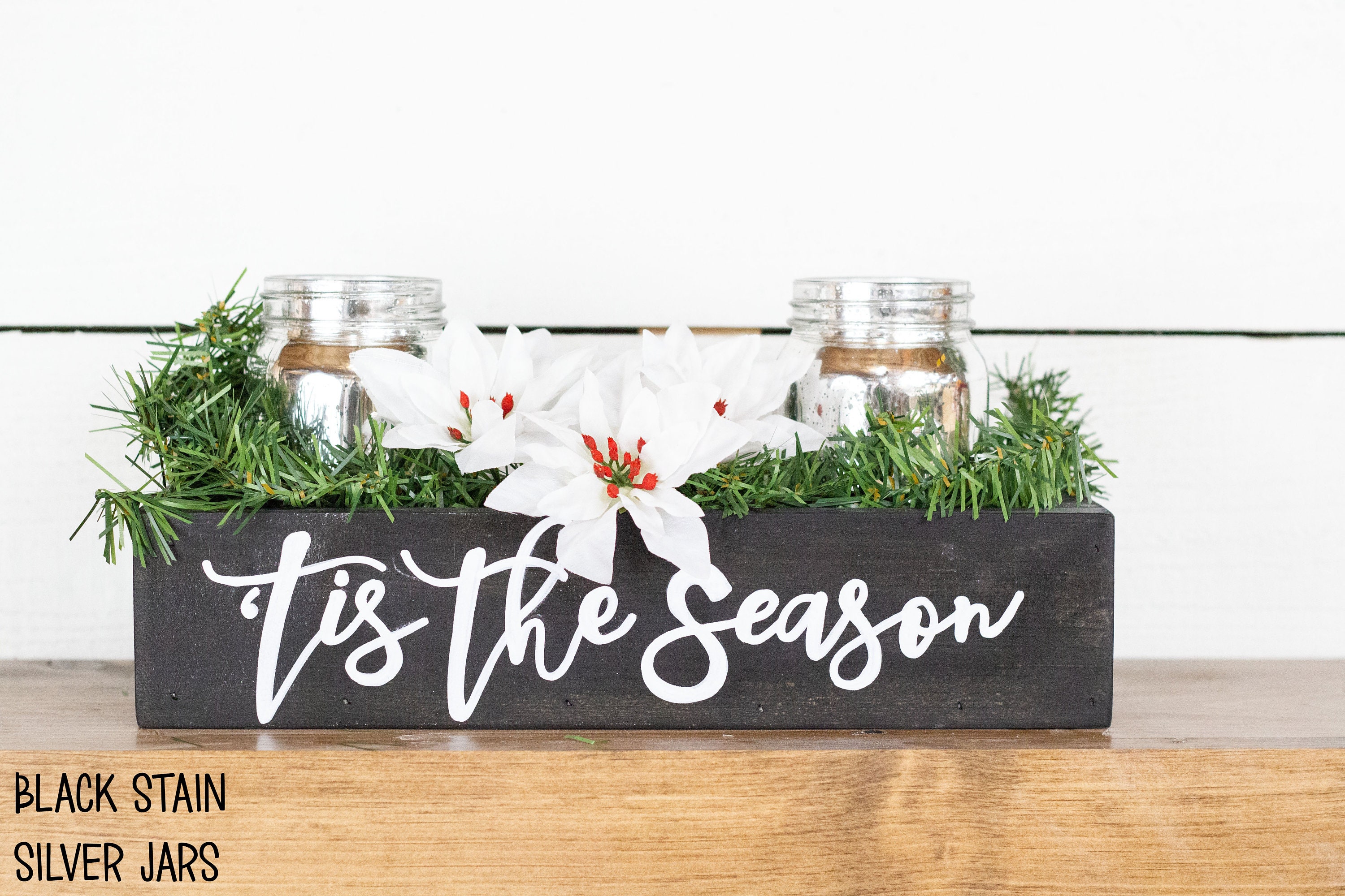 Christmas Centerpiece Wood Holiday Decoration with Jars Etsy