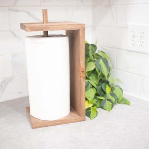 Stand Alone Paper Towel Holder: Rustic Pine, Weathered Gray Finish