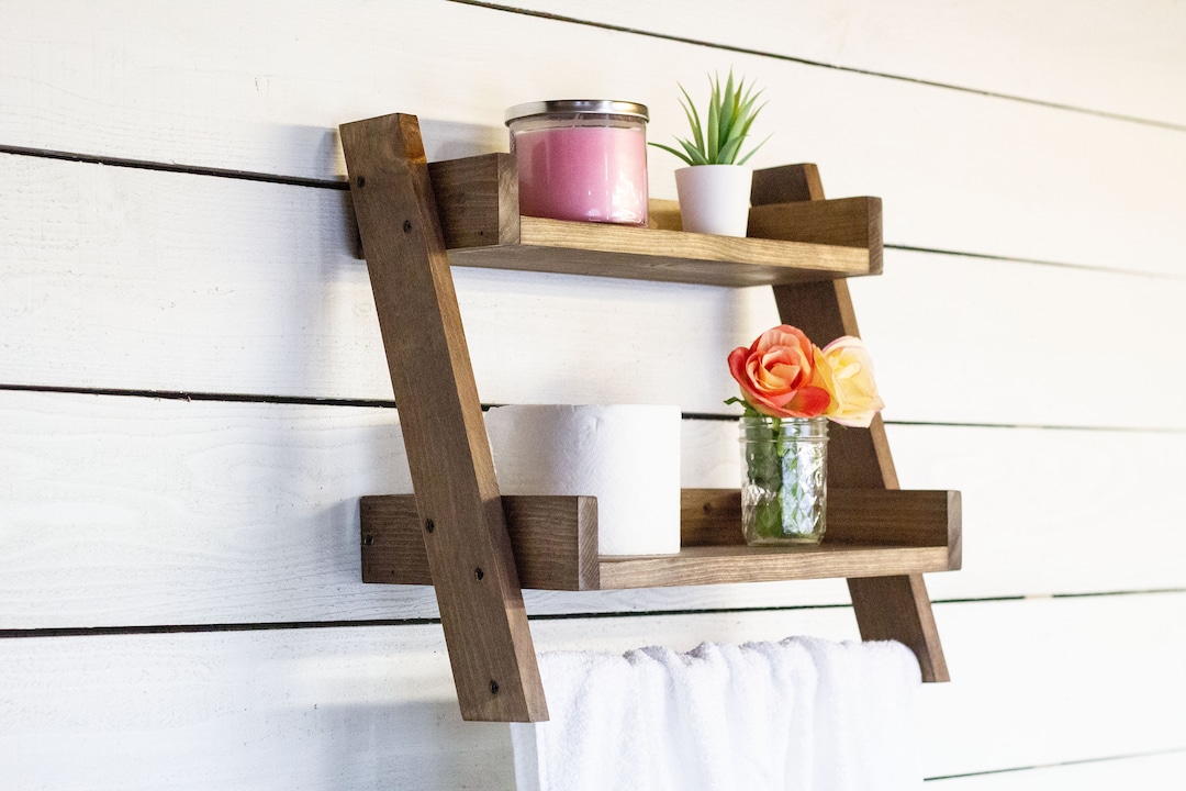 Bathroom Ladder Shelf With Towel Bar Etsy