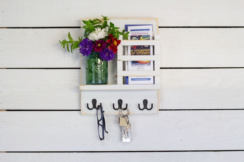 Hanging Mail Sorter Wall Organizer Bill Small And Key Holder Hanger Hooks Wood