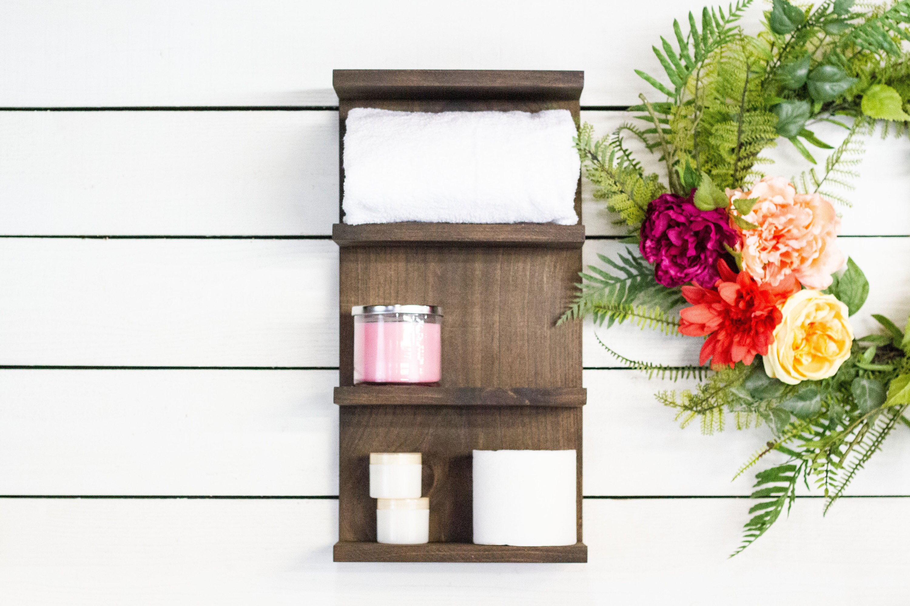 Bathroom Wall Shelf with 2 Double Towel Hooks - The McGarvey Workshop