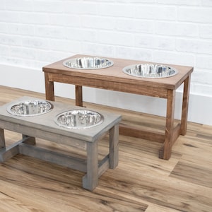 Raised Dog Food Stand with Stainless Steel Bowls,  Elevated Wooden Pet Feeder