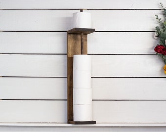 Handmade Wooden Toilet Paper Roll Holder with Storage