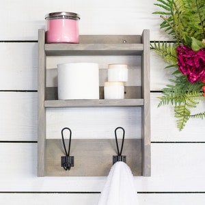 Bathroom Storage Shelf with Farmhouse Towel Hooks