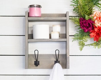 Bathroom Storage Shelf with Farmhouse Towel Hooks