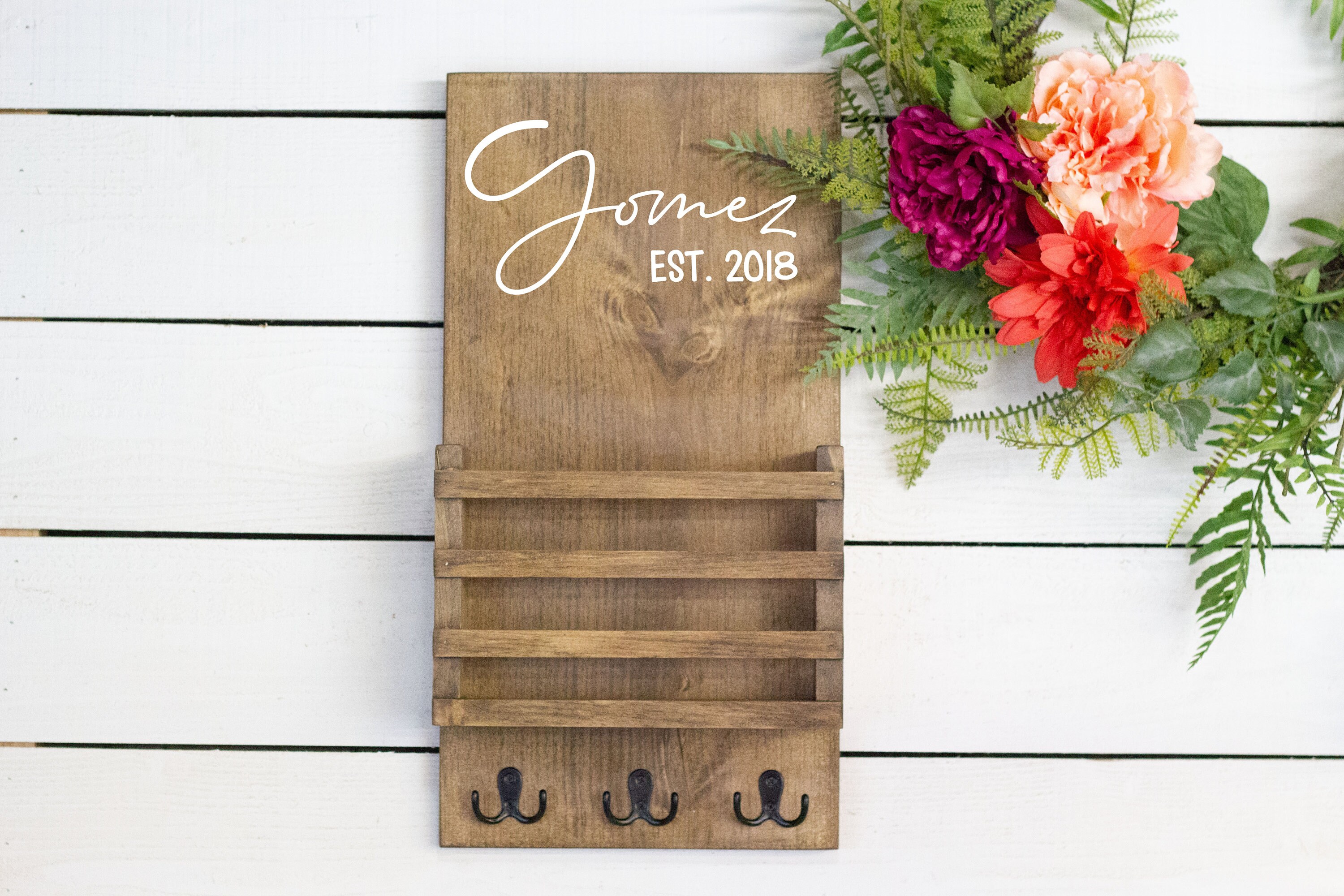 Wall Mounted Key and Mail Holder Personalized Mail Organizer Etsy