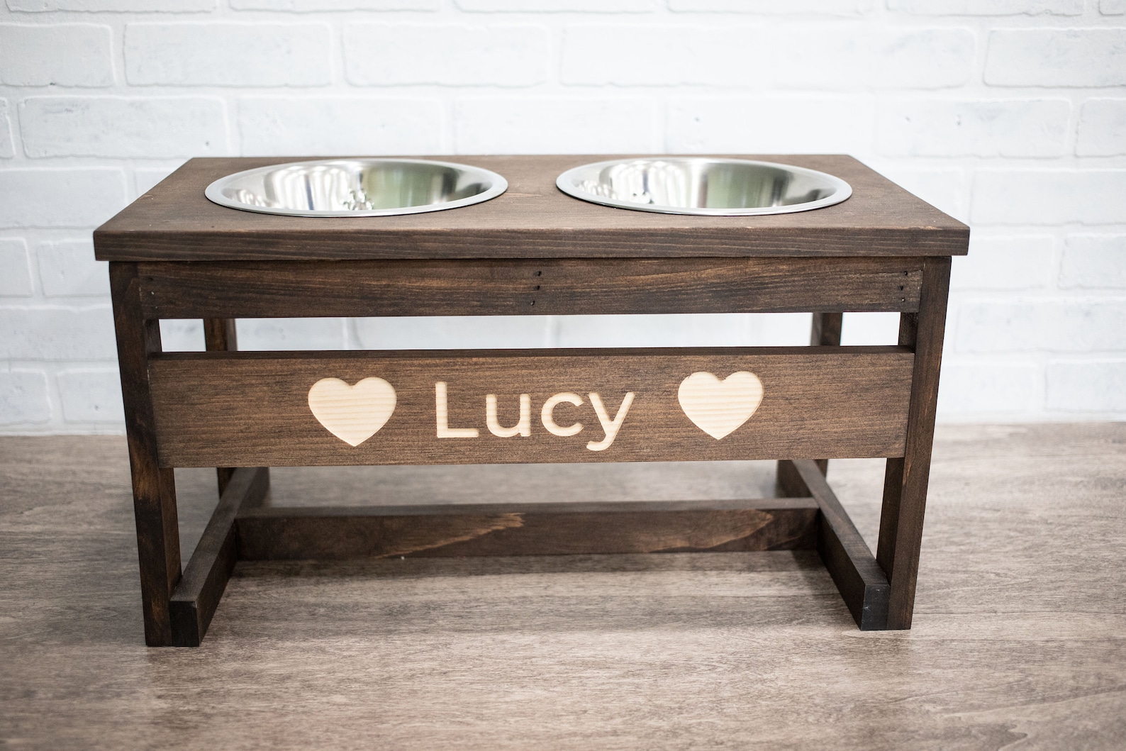 Raised Dog Food Stand with Stainless Steel Bowls, Elevated Wooden Pet Feeder - Espresso, X-Large - NO Name