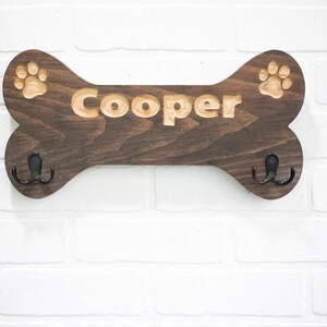 Customizable Dog Leash Holder, Dog Bone Shaped Hooks with Pet Name