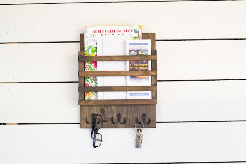 Wide Mail Sorter Organizer And Key Holder Wall Hanging Bill Hooks