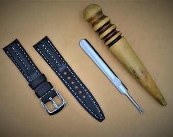 Double Ribbed Kangaroo Leather Watch Strap / Vegetable Tanned / Australian Made