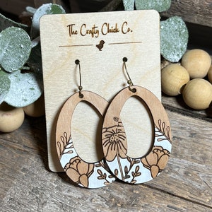 Hand Painted White Floral dangle earrings