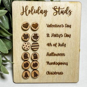 Holiday Earring Bundle.  Wood Studs / Stainless Steel