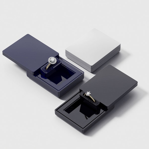 Monolix Unique Slim Ring Box - Format de poche pour proposition de bague de fiançailles - Boîte à bagues à couvercle coulissant la plus cool - Étui fin en plastique (2 tailles)