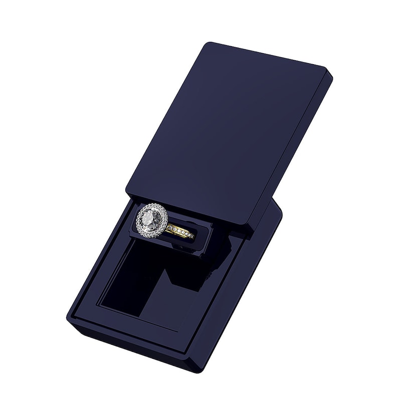 Monolix Unique Slim Ring Box Pocket size for Proposal Engagement Ring Coolest Sliding Lid Ring Box Plastic Thin case 2 sizes Navy MAXI