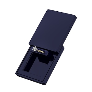 Monolix Unique Slim Ring Box Pocket size for Proposal Engagement Ring Coolest Sliding Lid Ring Box Plastic Thin case 2 sizes Navy mini