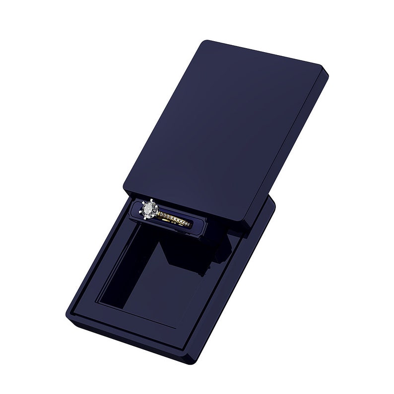 Monolix Unique Slim Ring Box Pocket size for Proposal Engagement Ring Coolest Sliding Lid Ring Box Plastic Thin case 2 sizes Navy mini