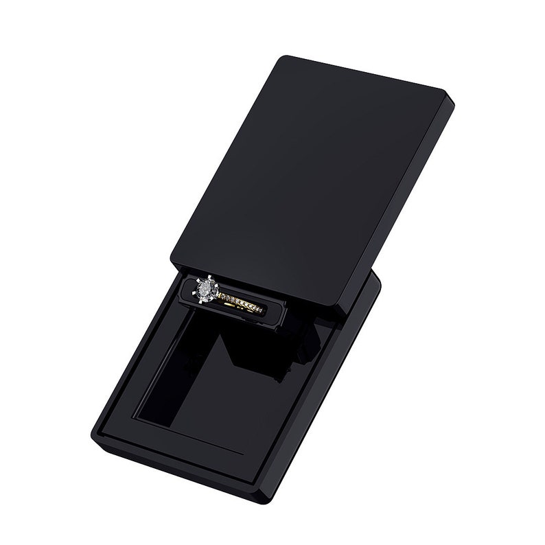 Monolix Unique Slim Ring Box Pocket size for Proposal Engagement Ring Coolest Sliding Lid Ring Box Plastic Thin case 2 sizes Black mini