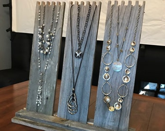 Multi-Necklace Display in Weathered Wood with 3 Easels - Wind-Resistant Jewelry Display, Necklace Display, Outdoor Use