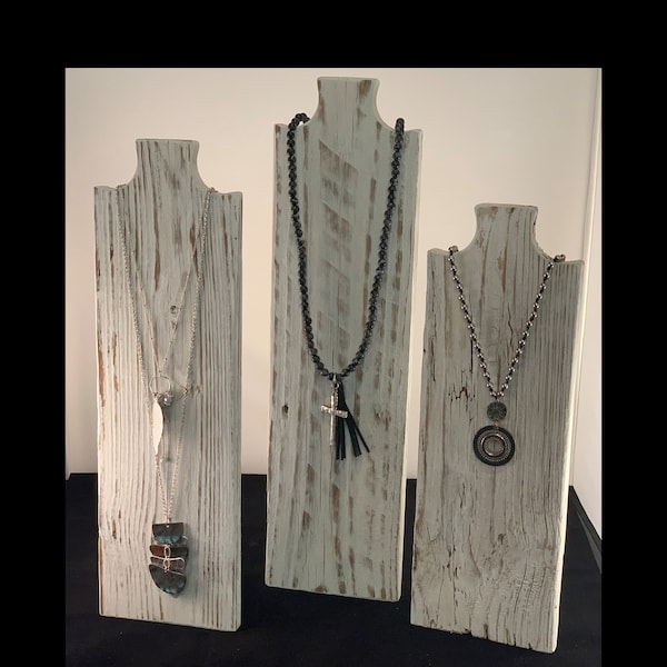 White Washed and Distressed Weathered Wood Necklace Displays - Jewelry Display, Necklace Display, Necklace Tree, Necklace Bust