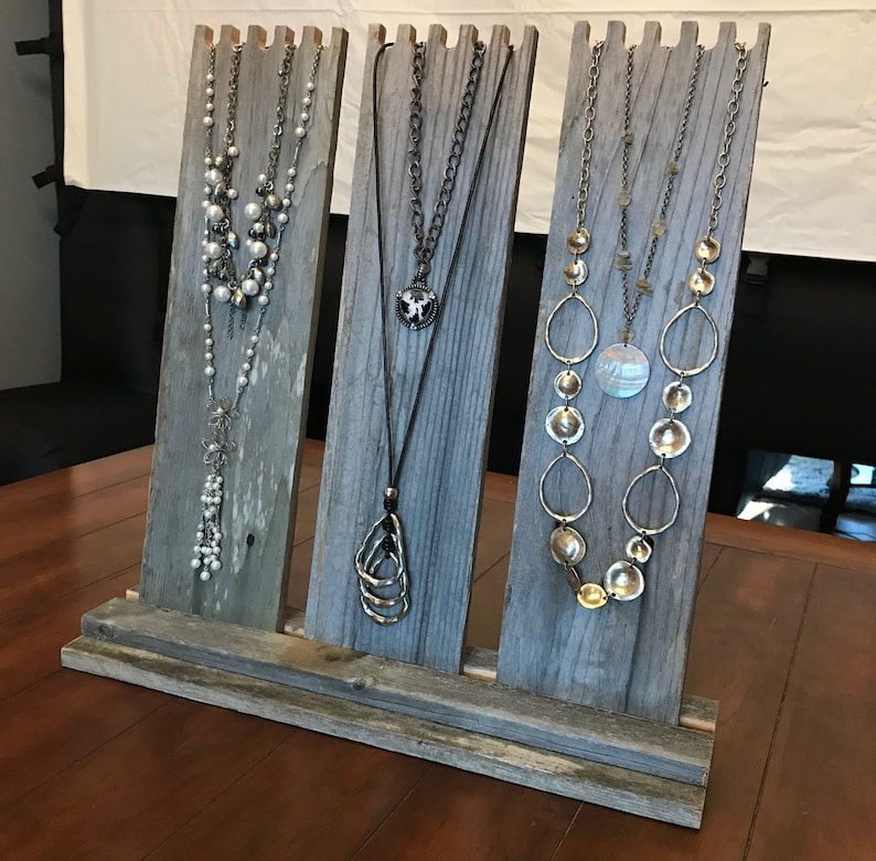 Multi-Necklace Display in Weathered Wood with 3 Easels Wind-Resistant Jewelry Display, Necklace Display, Outdoor Use Weathered Wood