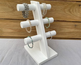 Three Tier Bracelet Stand in White Washed or Raw Pine - Bracelet Display - Bracelet Holder for Craft Shows Trade