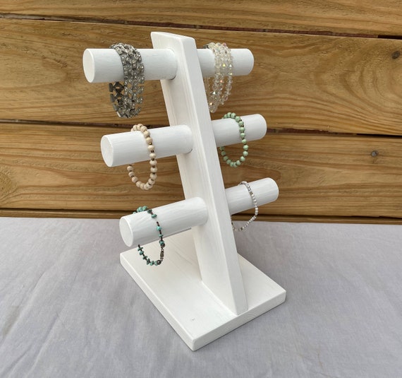 Three Tier Bracelet Stand in White Washed or Raw Pine Bracelet Display Bracelet  Holder for Craft Shows Trade 