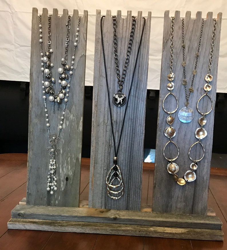 Multi-Necklace Display in Weathered Wood with 3 Easels Wind-Resistant Jewelry Display, Necklace Display, Outdoor Use image 2