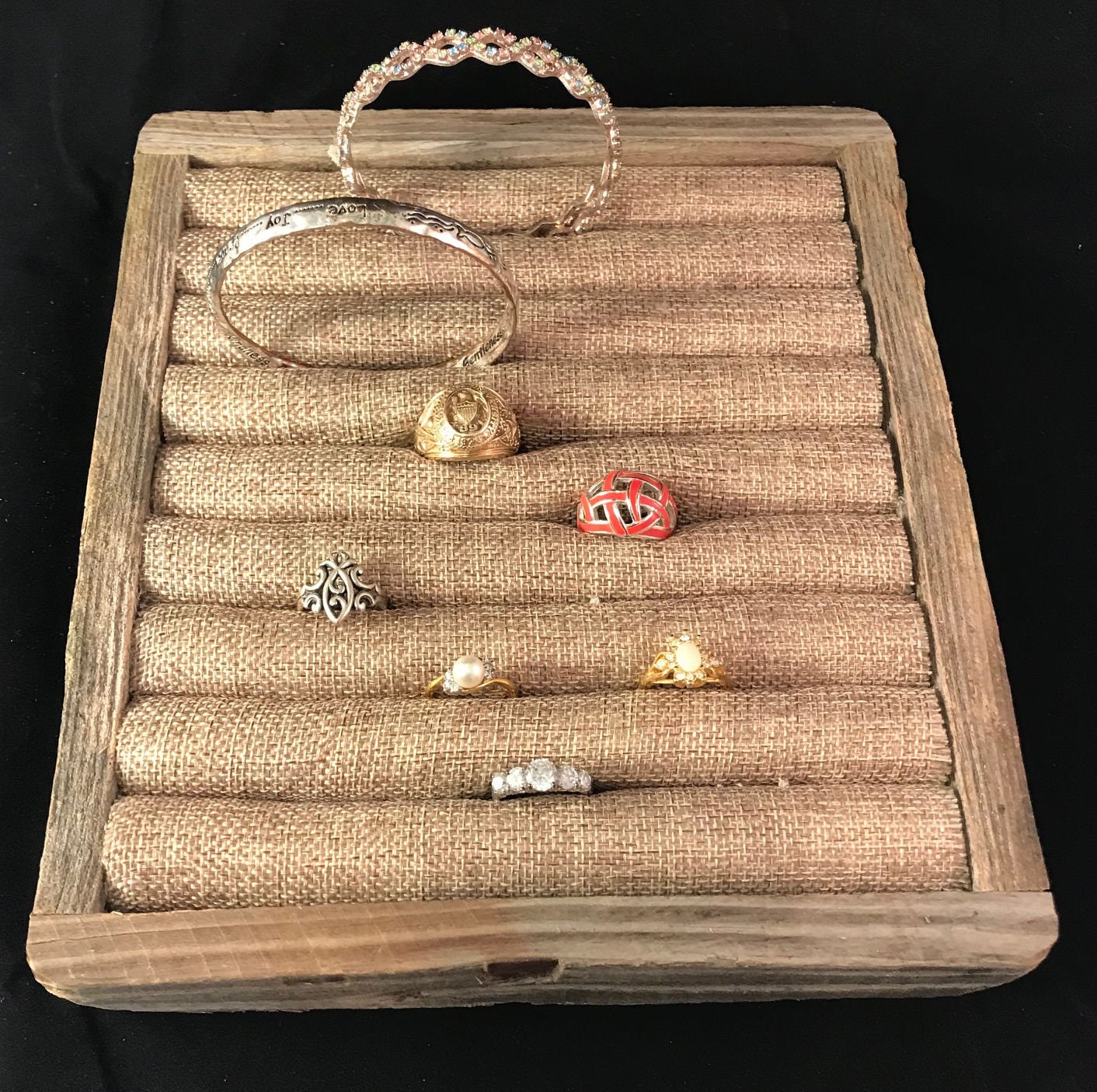 Ring Display Tray in Torched Cedar With Burlap or Black Insert Etsy