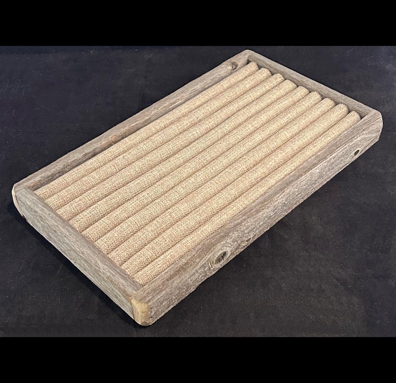 Ring Display Tray in Weathered Wood or Raw Cedar with Burlap or Black Insert - Ring Display - Ring Holder - Ring Tray image 1